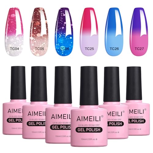 AIMEILI UV LED Thermo Gellack mehrfarbig ablösbarer Temperatur Farbwechsel Nagellack Chameleon Gel Polish Set Kit - 6 x 10ml - Set Nummer 14