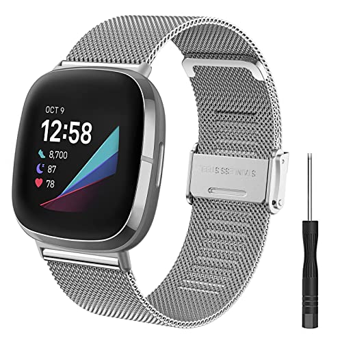 Hatolove Métal Bracelets Compatible pour Fitbit Versa 3 / Fitbit Sense, Acier Inoxydable Réglable Bracelets de Remplacement Compatible avec Fitbit Versa 3 / Fitbit Sense Cover