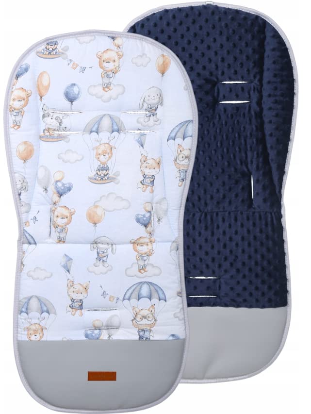 BABYMAM Universal Seat Liner for Pushchair Stroller Pram Double Sided Cover Mat Pad Protector Breathable Organic Cotton 100%, Dimple (Navy/Walk in The Clouds)