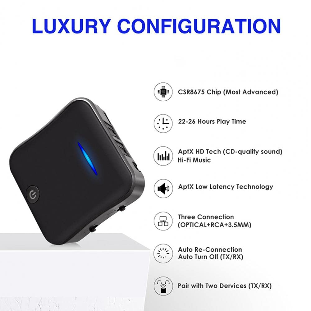 Transmisor de Audio Bluetooth 5.0 Receptor Inalámbrico HD Óptico Toslink Aux/RCA y Amplificador Adaptador óptico Adecuado para TV/Auriculares