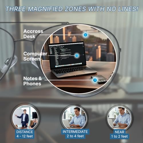 Image of proSPORT Multifocal Progressive 3 Magnifications in 1 Lens No Line Computer Gaming Reading Glasses for Men & Women