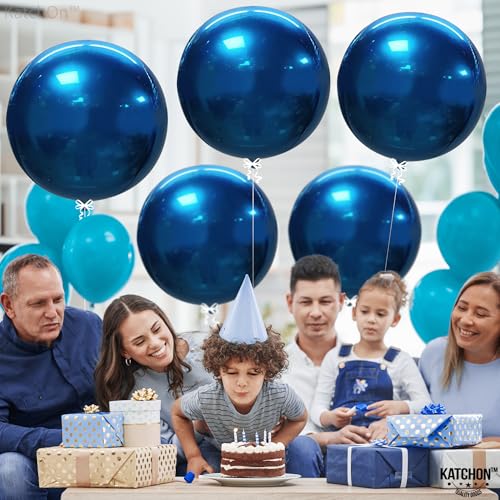 Image of KatchOn, Metallic Blue Mylar Balloons - Big 22 Inch, Pack of 6 | Round Ramadan Balloons for Ramadan Decorations | Eid Decorations, Blue Party Decorations | Baby Shower, Blue Birthday Decorations