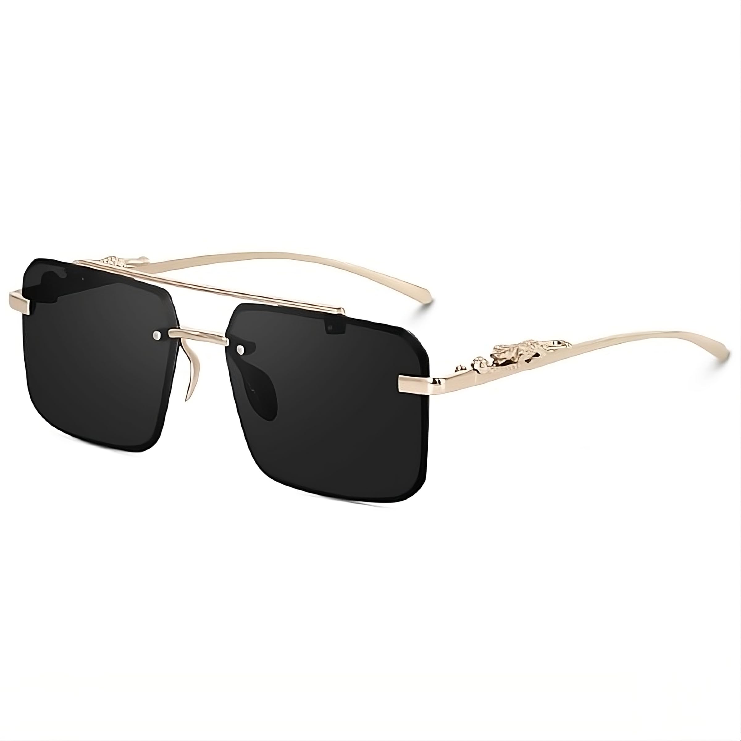 Fashion Rimless Square Sunglasses, Vintage Alloy Metal Frame, UV400 Protection Frameless Gradient Mirror Lens for Men and Women-image-2