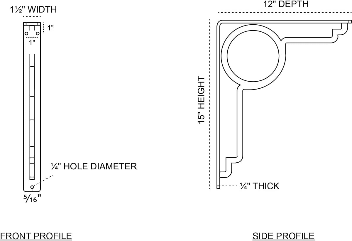 Ekena Millwork BKTM01X12X15SMA 1 2" W x 12" D x 15" H Maria Wrought Iron Bracket (Single Center Brace)