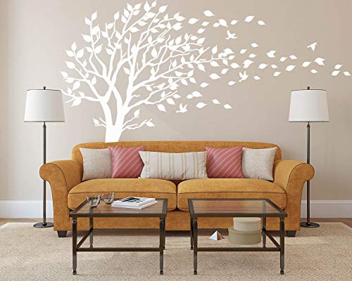 Mafent MLF-8337W White Tree Wall Decals Leaves Blowing In The Wind Tree Wall Sticker Vinyl Art Kids Rooms Teen Girls Boys Wallpaper Murals Sticker Wall Stickers Nursery Decor Nursery Decals thumb #4