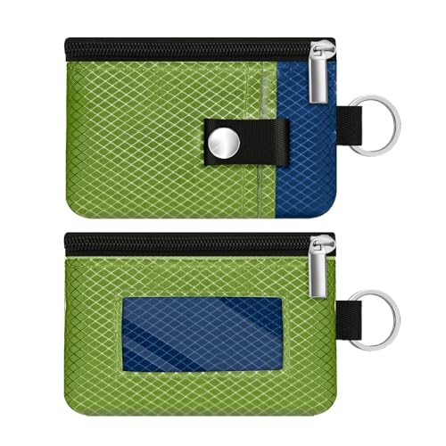 Image of Minimalist RFID Blocking Small Wallet with ID Window,WaterResistant Zip Id Case Wallet with Lanyard Keychain for Cards,Cash,Travel,Women,Men (Olive Green /Electric Blue)