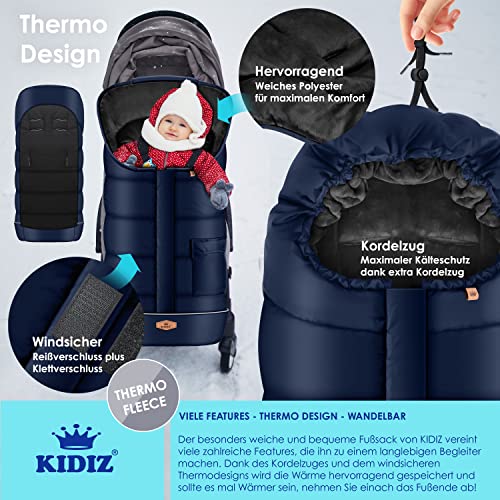 KIDIZ® Babyfußsack Baby Fußsack Winterfußsack Babyschale mit Reißverschluss Kuschelsack Babydecke Kinderwagen waschbar Tasche passend für alle Kinderwagen Bett Wärmedecke aus Thermo-Fleece Navyblau