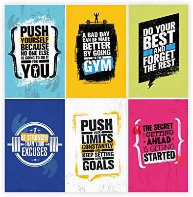 Set Of 6, 11x17 Inspirational Gym Posters | Motivational Fitness Wall Art For Home Gym Decorations | Bodybuilding Poster For Teens | Workout Prints With Motivation Quotes For Room Decor