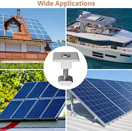 10 Pcs Solar Panel Mounting Brackets, Kamtop Aluminum Alloy Solar Panel Brackets with Mounting Screws and Nuts, Center Clamps Roof Solar Panel Brackets Kit for RV Boat Wall Yacht Caravans Solar Panel