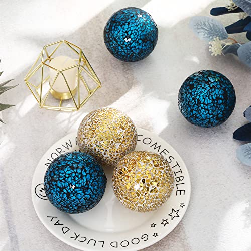 Honeydak 5 Pieces Glass Mosaic Sphere Decorative Balls For Centerpiece Bowls Turquoise Decorative Glass Balls Orbs Decorative Vases Fillers For Home Decoration Dining Table Bowls Tray, Blue,Gold #TOP4