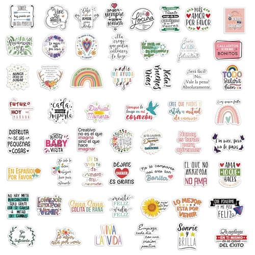 Pegatizas inspiradoras españolas - Cotizaciones motivacionales impermeables | Pegatinas positivas de cotización para botellas de agua, computadoras portátiles, teléfonos, tazas, cuadernos