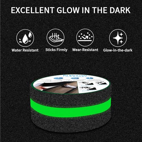 Image of Glow in Dark Anti Slip Tape, 2 inch x35FT Heavy Duty Waterproof Safety Grip Tape for Stairs, Pool, Bathroom - Black & Glow Stripe Indoor /Outdoor Multi-Purpose Traction Tape