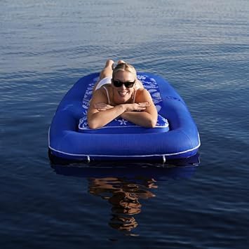 Aqua Premium Convertible Pool Float Lounge Extra Large Heavy Duty, Inflatable Pool Floats for Adults with Cupholder Navy/Green/White Stripe