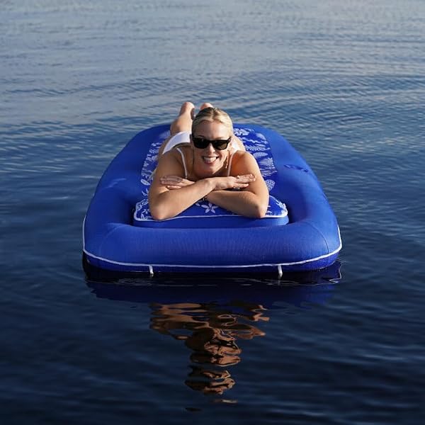 Aqua Premium Convertible Pool Float Lounge – Extra Large – Heavy Duty, Inflatable Pool Floats for Adults with Cupholder – Navy/Green/White Stripe by Aqua LEISURE - Image 4