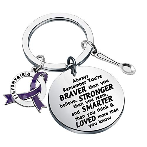 Fibromyalgia Awareness Keychain Gifts Fibromyalgia Awareness Ribbon You Are Braved Than You...