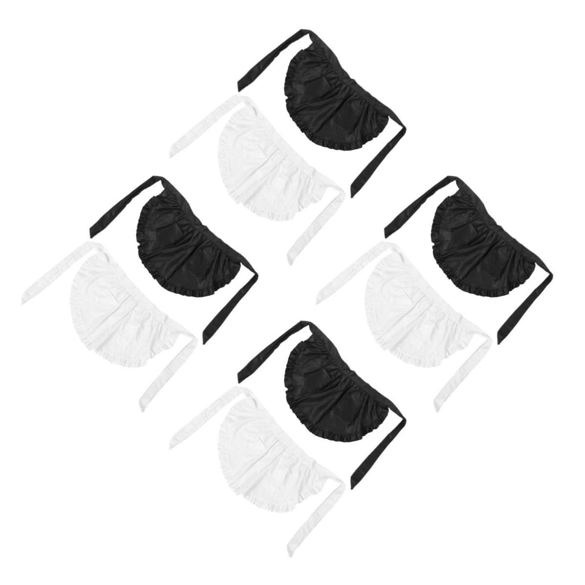 Tofficu 8 Pièces Demi-tablier Cuisine Blanc à Volants pour Femme avec Double Poche, Style Mignon et Élégant, Protection les Éclaboussures, pour Halloween et Restaurants