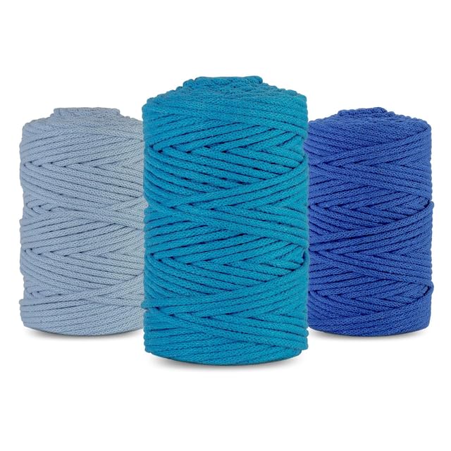 Cordón trenzado de 3 mm hilo de algodón azul turquesa para joyas y macramé