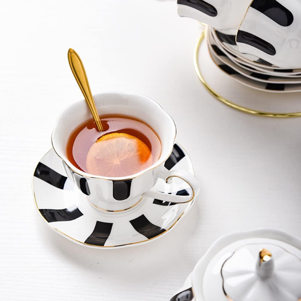 Hemoton Polka Dot Cup and Saucer Set 5.51In European Style Ceramic Coffee Mug with Saucer for Latte Cappuccino Tea Smooth Grip and Design for Home Kitchen Dining
