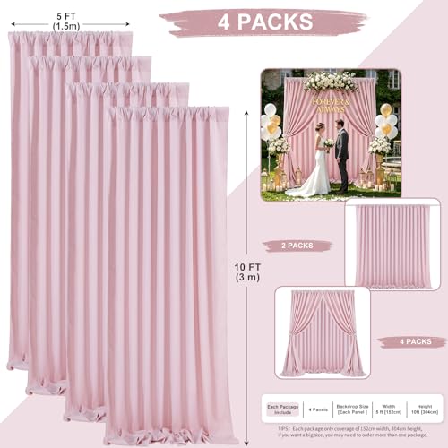 Image of Dusty Rose Polyester Backdrop Curtains: 20 ft x 10 ft Photography Backdrop Drapes - Baby Shower Birthday Party Decorations 4 Panels 5ft x 10ft