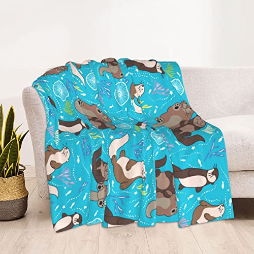 Cute Sea Otter Flannel Throw Blanket Soft Lightweight Warm Blanket All Season Sofa Blanket Can Be Used In Office Living Room Bed Suitable For Children Adults Or Teenagers 60"X50" Inches #TOP6