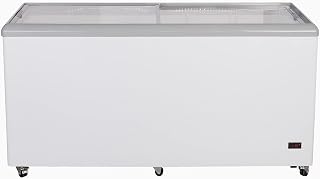 Duura Commercial Mobile Ice Cream Display Chest Freezer Sub Zero Temp Flat Glass Top Frost Free Lid with Wire Baskets, 52 Inch Wide 14 Cubic Feet, White