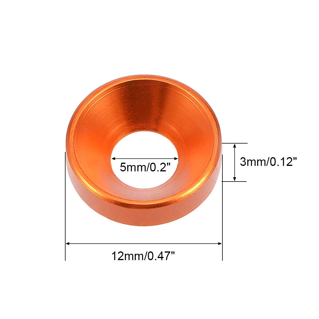 XYWHPGV 10Pcs 0.47" x 0.2" x 0.13" Aluminum Alloy Countersunk Washer for Screw Bolt Orange(10b47 f1976 1a29c db64b 97781 40cdc