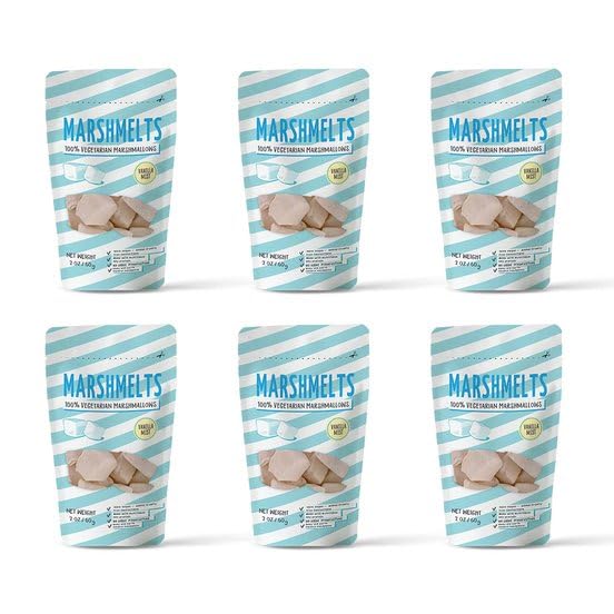 Marshmelts Gourmet Marshmallows | 100 % Vegan | Vanilla Mist Flavor | (Pack of 6 x 60g)