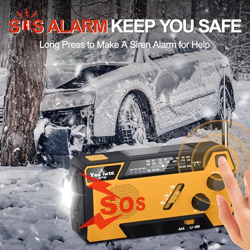Hand Crank Emergency Radio Weather Radio 7400mWh Battery Operated Radio 3 in 1 Charging Cable Hand Crank Radio with NOAA AM FM Radio Portable Emergency Solar Powered Radio for Hurricane Survival Gear