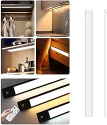 Luz led regulável de 3 cores, 60cm, recarregável por usb, sensor de corpo humano, adequado para cozinha, guarda-roupa, armário de vinho (Rebordo prateado, Modelo reto)