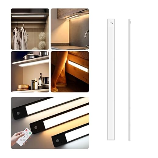 Luz led regulável de 3 cores, 60cm, recarregável por usb, sensor de corpo humano, adequado para cozinha, guarda-roupa, armário de vinho (Rebordo prateado, Modelo reto)
