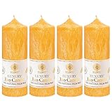 SAULES FABRIKA Natürliche 15,5 cm Stumpenkerzen - 4 Stück Set aus 100% Palmwachs, handgefertigte Kerzen – 30 Stunden Brenndauer – Unbeduftet (SONNENGELB)