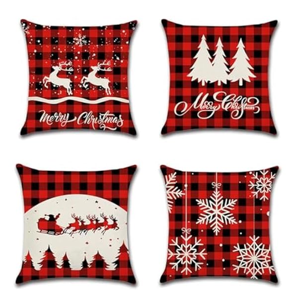 Federe per Cuscini 65x65cm,4 Pack Cuscini Divano Fodera per Cuscino, cuscini da esterno Natale,Federa per Divano Casa Soggiorno Camera da Letto Decorazione per Interni Quadrate per Cuscino CR-620
