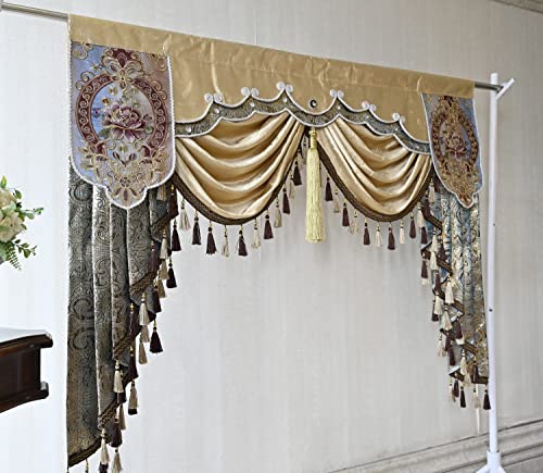 Newwpkira European Curtain Valance Luxury Swag Waterfall Valance Tier For Windows Embroidery Curtain Valance With Tassels Rod Pocket Top 1 Panel #TOP3