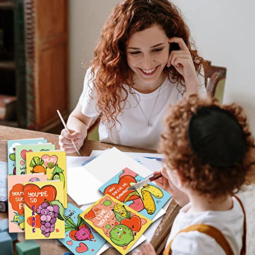 Chenive Valentines Day Cards For Kids, Funny Vegetables & Fruits Greeting Cards, Set Of 40 Valentine's Day Pun Cards For School Class, 3.5"X5" #TOP7