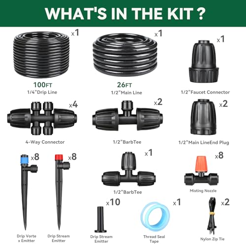 Image of Drip Irrigation System for Garden, 2026-Upgraded Quick Connect Garden Watering Kit All-in-One with 1 /2 inch 1 /4 inch Irrigation Tubing for Garden, Lawn, Greenhouse, Raised Beds (126FT)