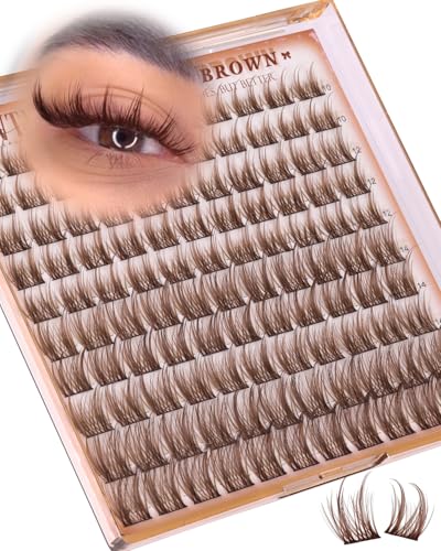 Wtvane Brown Lash Clusters Wispy Eyelash Clusters 10-16mm Manga Cluster Eyelash Extensions Dark Brown Lashes Clusters Spiky Lashes Cluster Eyelashes CD-Curly Individual Lashes for Fairy Eye Look