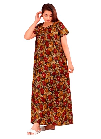 Women's Pure Cotton Nightwear Casual Nighty (Brown FASHION-28 XL)-image-15