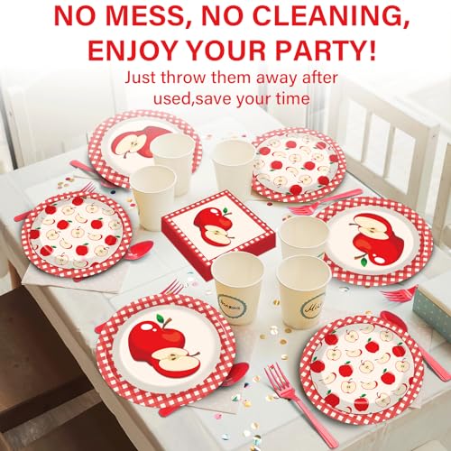 Image of Qyeahkj 100 Pcs Apple Party Supplies Back to School Plates and Napkins Fruit Themed Decorations Apple Birthday Tableware Set Disposable Dinnerware Decor Serves 25 Guests