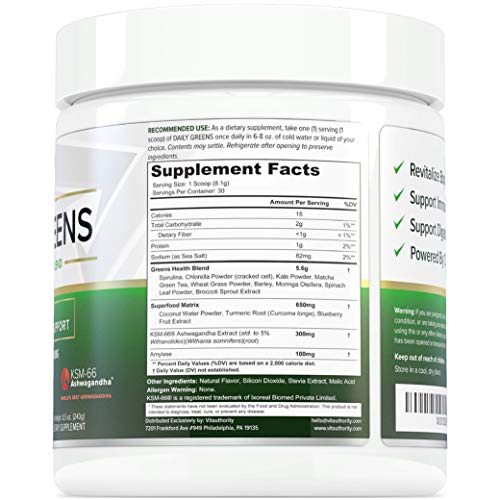 Daily Greens Superfood Powder: Best Tasting Non-GMO Greens Detox Powder with Spirulina, Matcha Green Tea, Barley Grass Juice Powder, Vegan, Lime Mint, 30 SRV