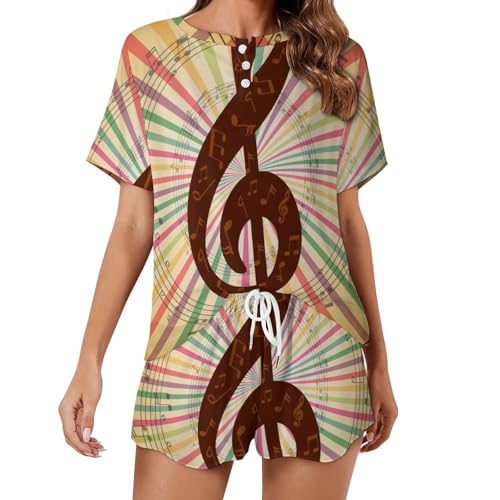 Pyjama femme manches courtes musique rétro en coton léger pour été