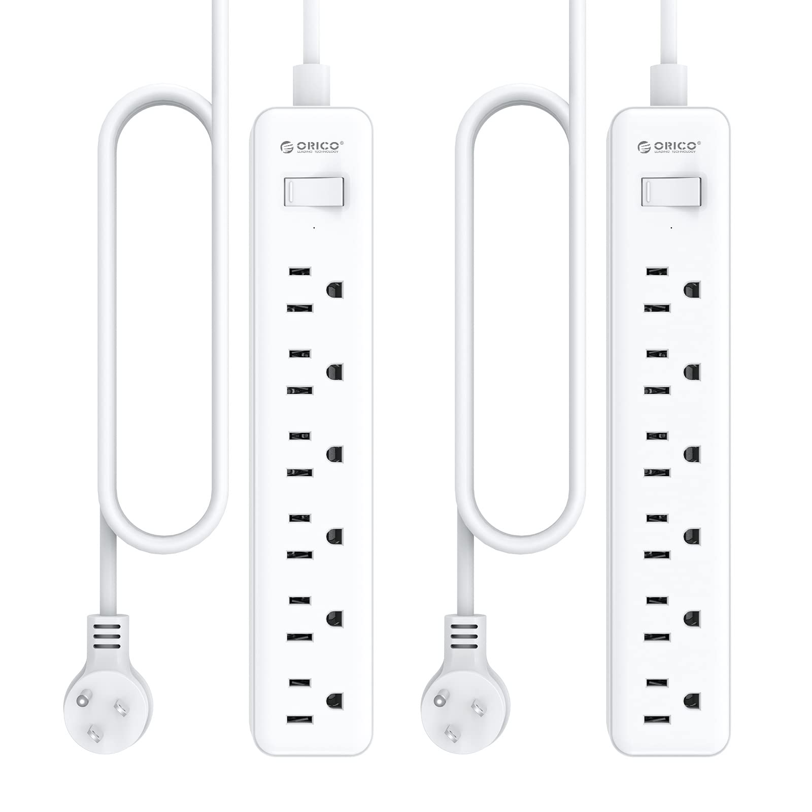 Buy ORICO 6 AC Multiple Outlets(1250W) Power Strip, 2 Pack, 175J, Grounded Flat Plug with 5FT