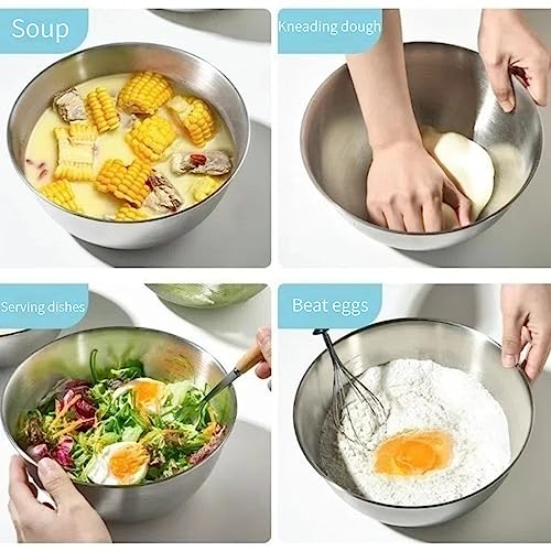 طقم أوعية خلط من الستانلس ستيل من مانجونغيو - 3 قطع، طقم أوعية خلط سميكة من الستانلس ستيل بقاع مسطحة صغيرة، منظم لتخزين الطعام في المنزل والثلاجة والمطبخ