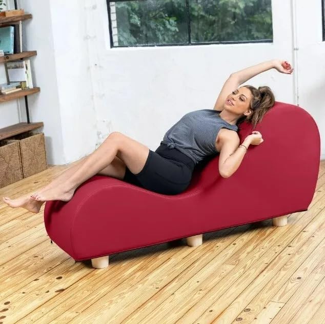 Image of Faux Leather Yoga Stretch Chair Couch - Play, Relax & More | Love Seat for Couples, Fun, & Flexibility! (Faux Leather - Claret Red)