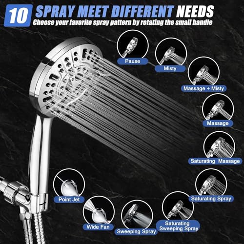 Likense Shower Heads With Handheld 10 Spray Combo, High Pressure Shower Head With 2 Replaceable Filters, Detachable Filtered Shower Head For Hard Water With Stainless Steel Hose, Water Softener Showerhead thumb #5