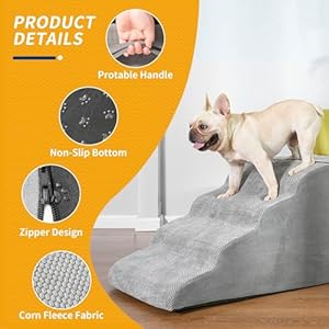  Dog-Stairs-for-High-Beds-28-inch-Height-Pet-Stairs-for-Small-Dogs-Extra-Wide-Foam-6-Tier-Dog-Steps-Non-Slip-Dog-Steps-with-Removable-Cover-Grey-Pet-Ramps-for-Injured-Dogs-and-Older-Cats