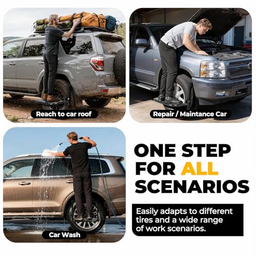 Auto Dynasty Folding Tire Step for Pickup Truck, SUV and RV, Adjustable Portable Mounted Wheel Step Fit Most Tire from 9" to 13", Rated up to 330 Lbs, Non-Slip Texture Surface by Auto Dynasty - Used condition - Image 5