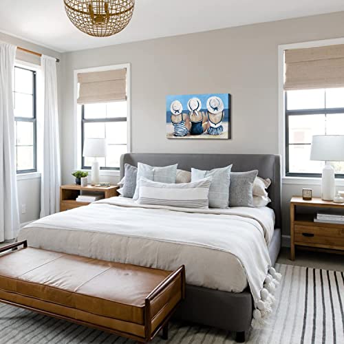 Beach Canvas Wall Art Girls Bathroom Decor Navy Blue And White Coastal Seascape Painting Artwork For Living Room Ocean Swimsuit Beauty Picture Prints Nautical Beach House Bedroom Home Decoration 16X24" #TOP7