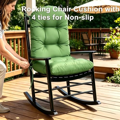Image of QILLOWAY Outdoor High Back Chair Cushion for Adirondack, All Weather Rocking Chair Cushions Thick Padded Replacement for Patio Furniture,Green