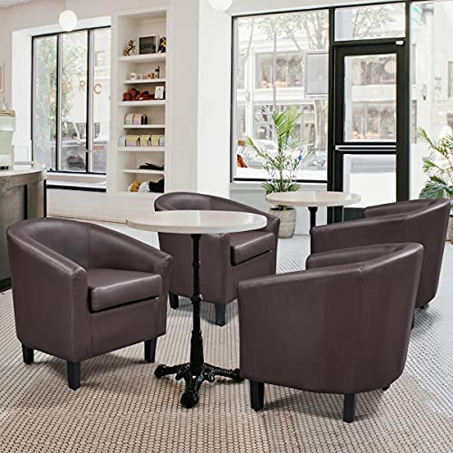 Topeakmart Leather Accent Chair, Modern And Comfy Faux Leather Barrel Chair, Upholstered Club Chair With Wooden Legs For Living Room Bedroom, Set Of 2, Espresso #TOP2