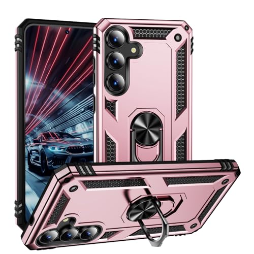 yanzi Compatible with SamSung Galaxy S25 FE Phone Case(2025)+3D Tempered Glass[Military-Shockproof]-[Kickstand] Bumper TPU Silicone Protection Smartphone Cover for Galaxy S25 FE-Rose Gold